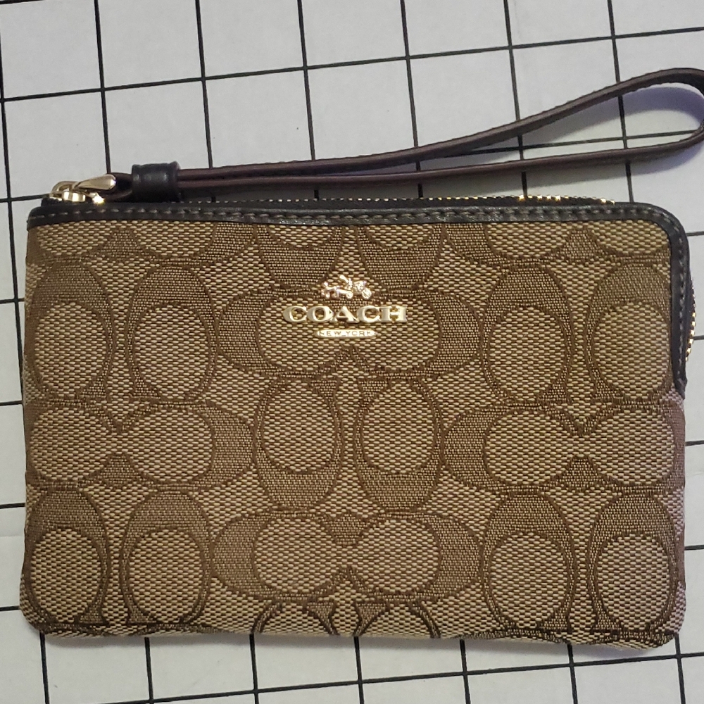 COACH Tan and Brown Signature Wristlet